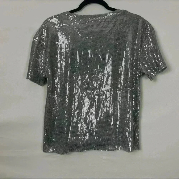 Zara Silver Sequins Short Sleeve Blouse - Picture 5 of 12